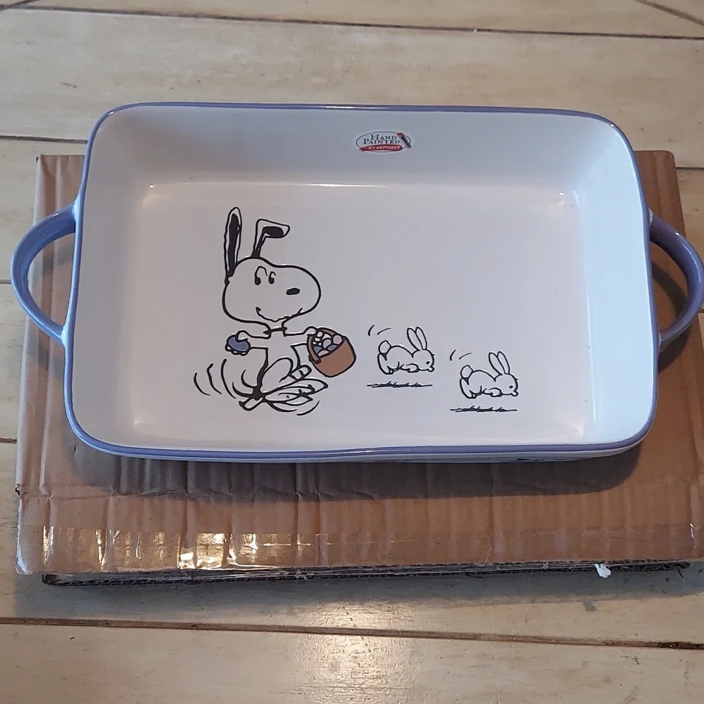 PEANUTS Easter Beagle Snoopy Rect. Ceramic Baking Dish BNWT LtdEd SO